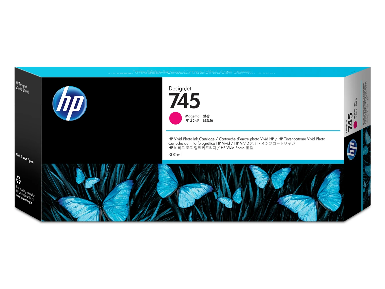 HP-745-DesignJet-Tinte-Magenta-300ml-F9K01A HP 745 Designjet Tinte Magenta 300ml F9K01A – Bild 1